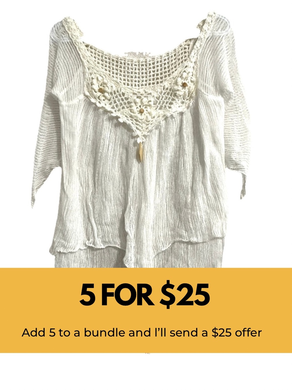 White Crochet Trim Women's Tunic Top /Coverup.